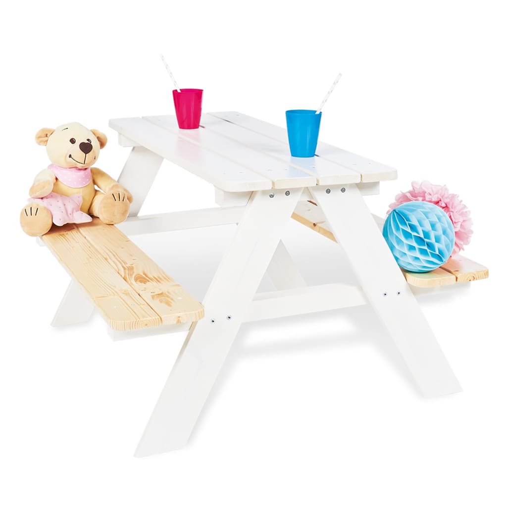 Pinolino Kinderpicknicktafel met bank Nicki für 4 hout wit