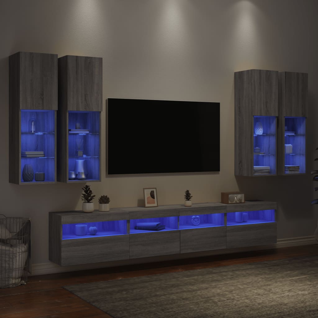 vidaXL 7-delige Tv-wandmeubelset met LED-verlichting grijs sonoma
