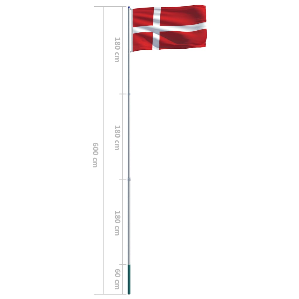vidaXL Vlag met vlaggenmast Denemarken 6 m aluminium
