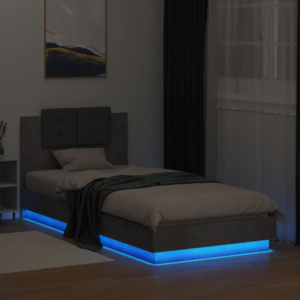 vidaXL Bedframe met hoofdbord en LED-verlichting betongrijs 90x200 cm