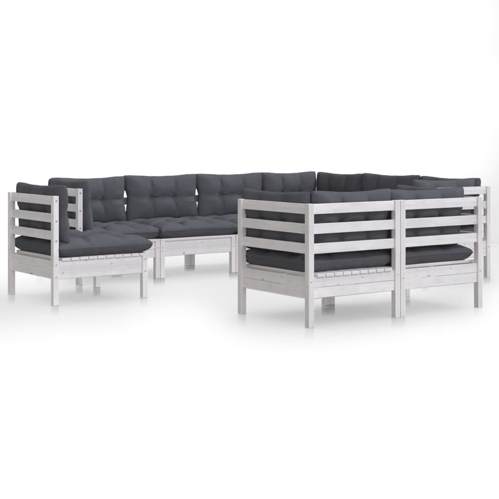 vidaXL 9-delige Loungeset met kussens massief grenenhout wit