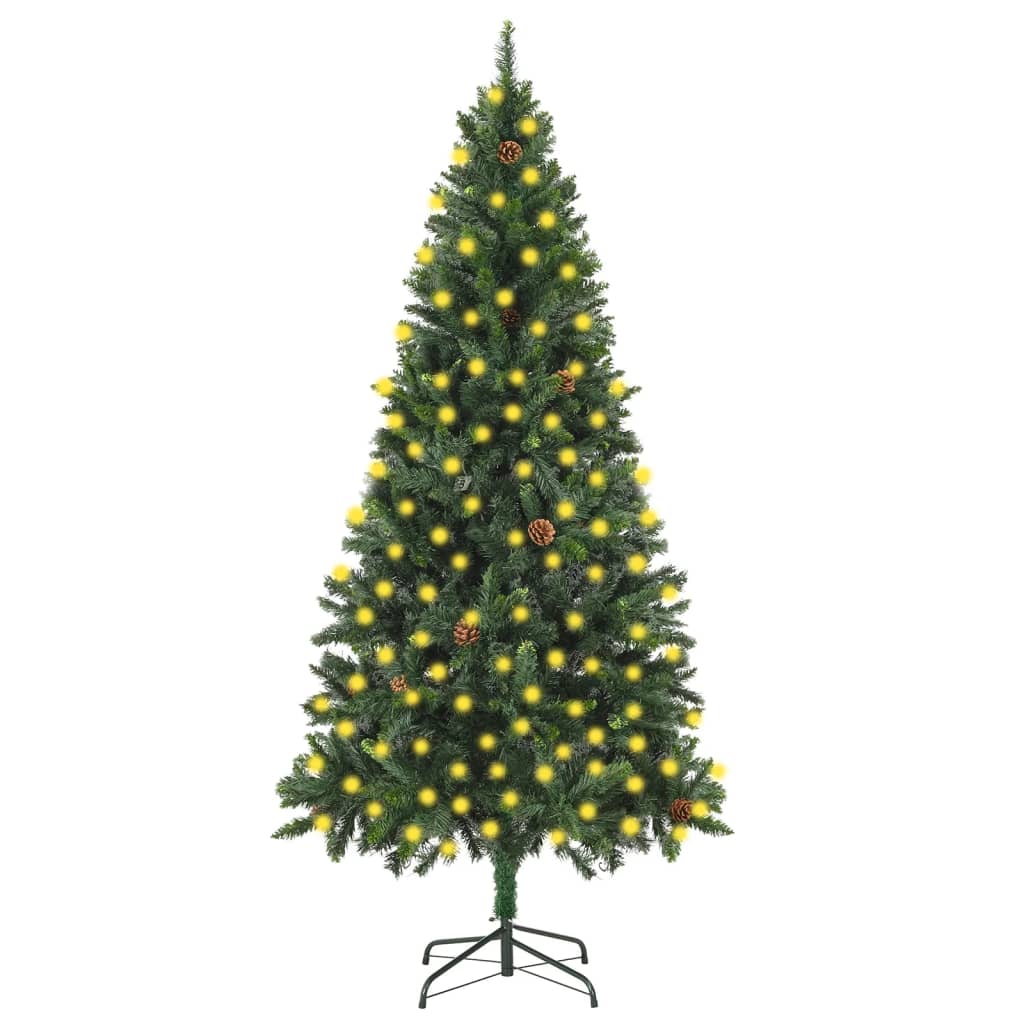 vidaXL Kunstkerstboom met verlichting en dennenappels 210 cm groen
