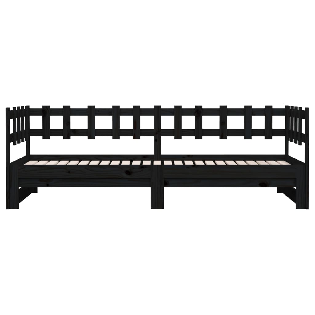 vidaXL Slaapbank uitschuifbaar massief grenenhout zwart 2x(90x200) cm