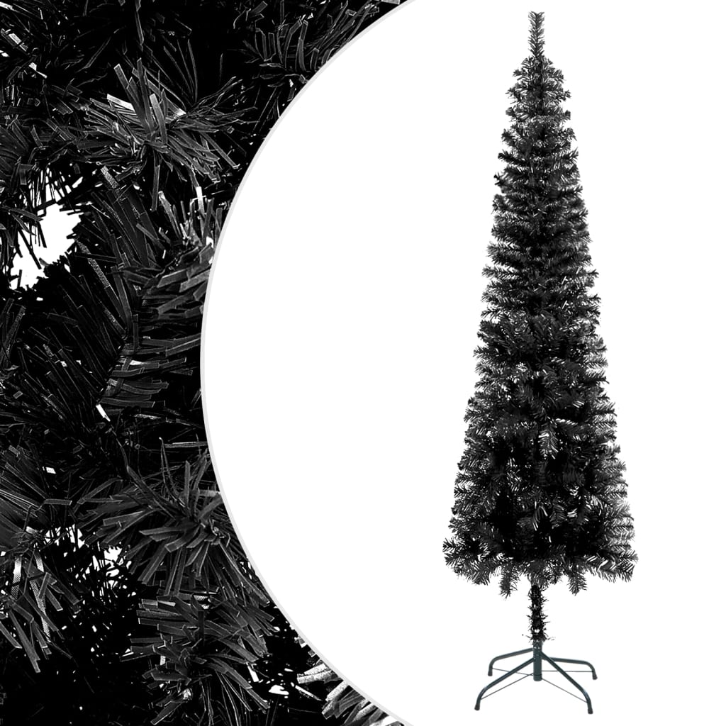 vidaXL Kunstkerstboom met verlichting en kerstballen smal 150 cm zwart
