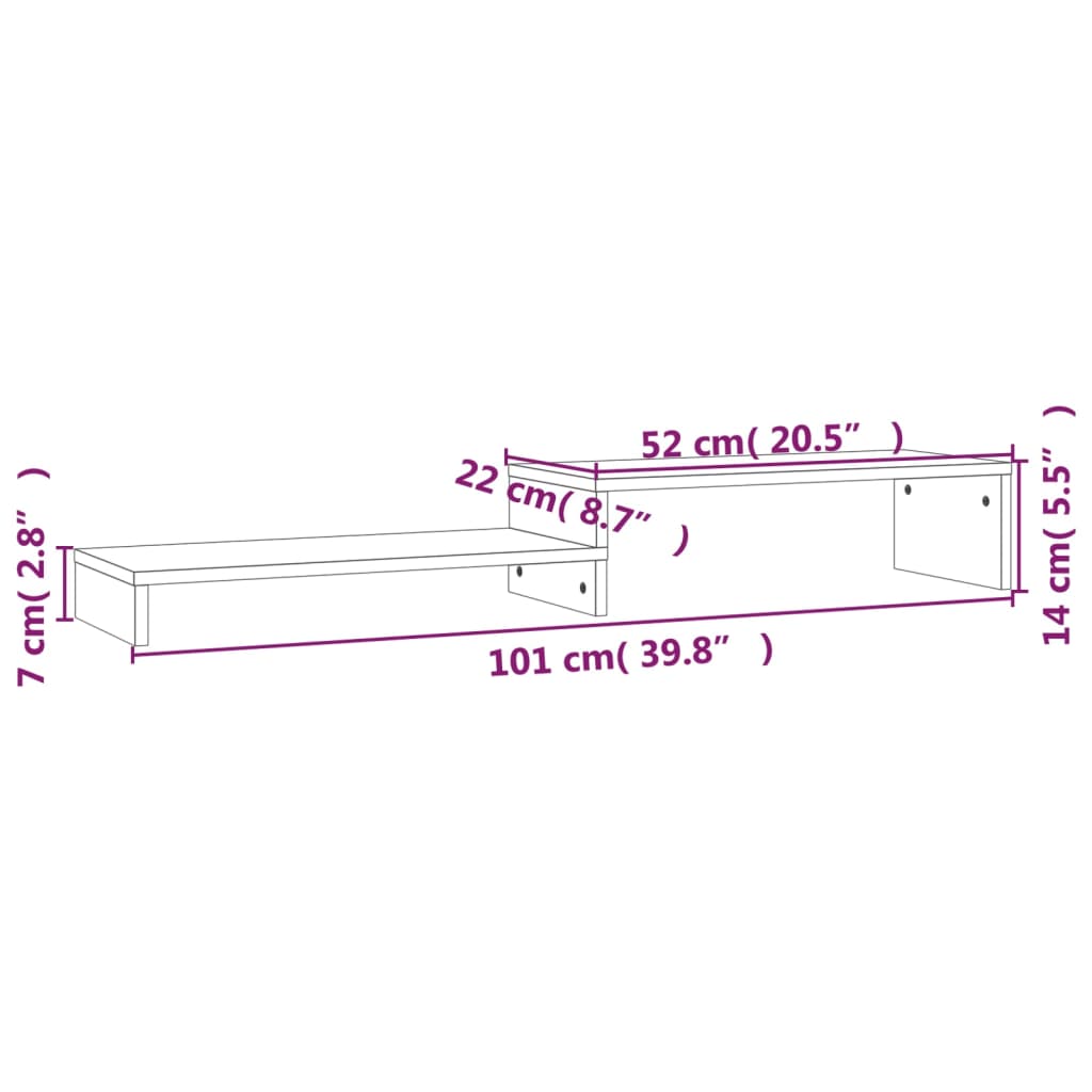vidaXL Monitorstandaard (52-101)x22x14 cm massief grenenhout wit