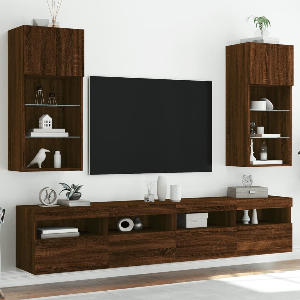 vidaXL Tv-meubels met LED-verlichting 2 st 40,5x30x90 cm bruineiken