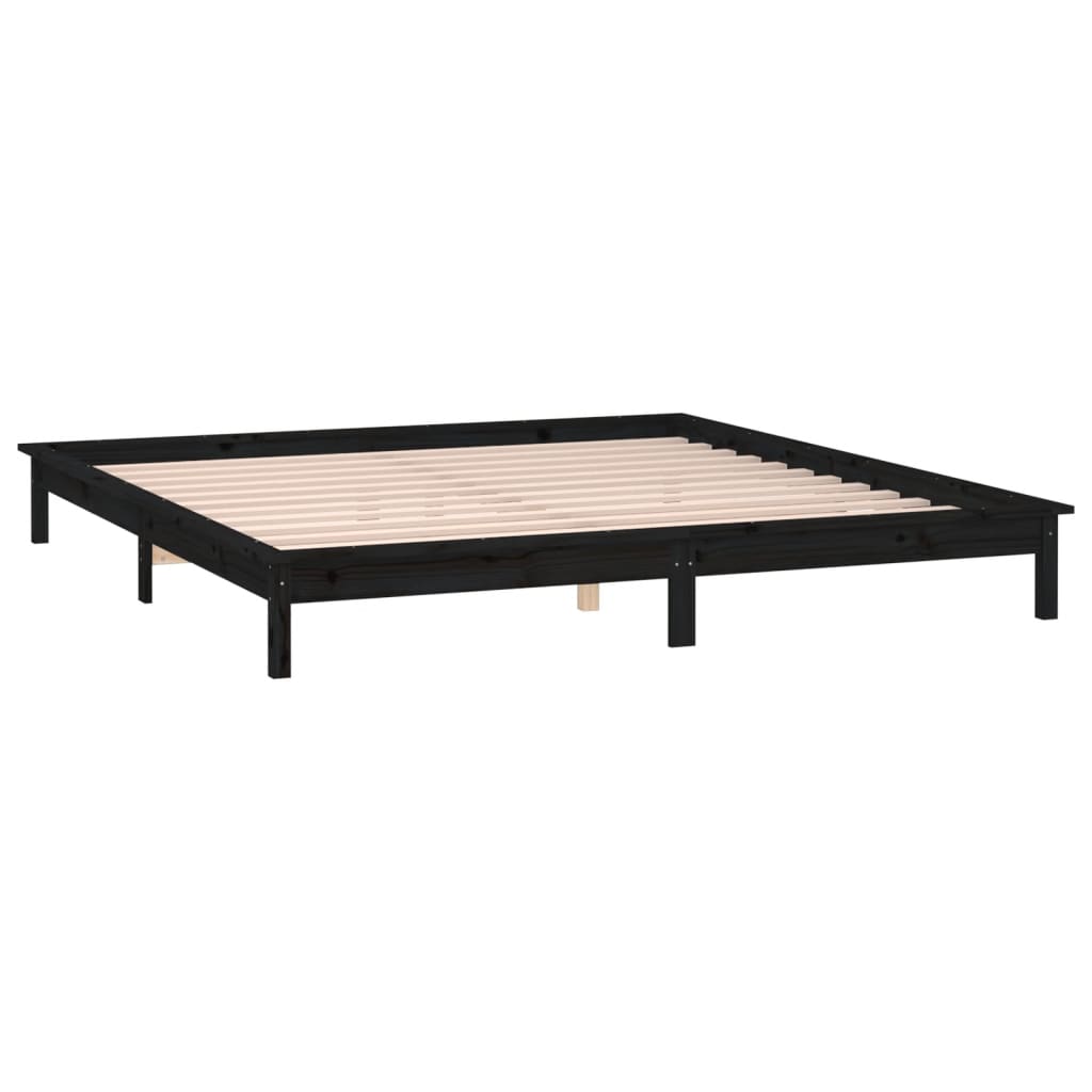 vidaXL Bedframe LED massief hout zwart 140x200 cm