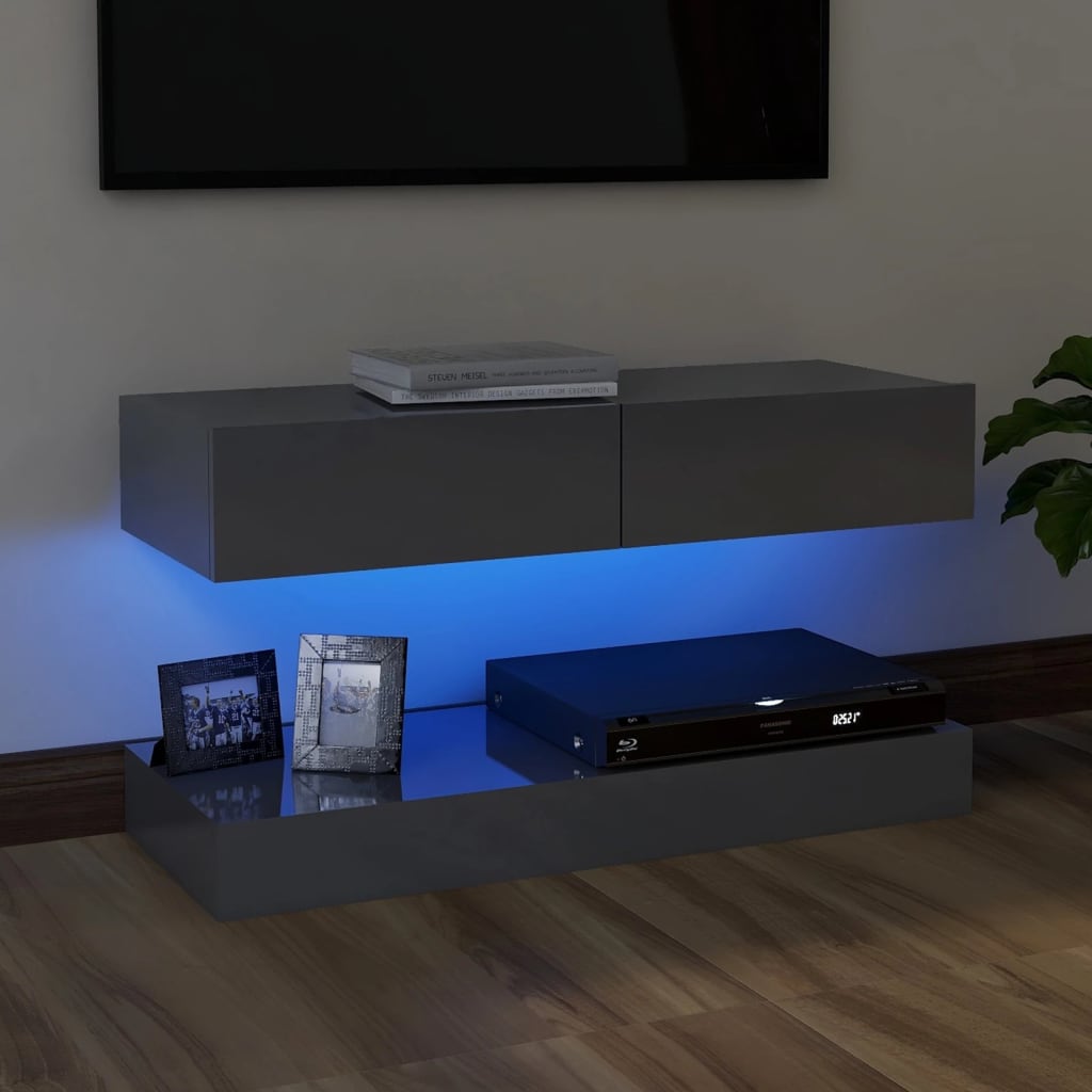 vidaXL Tv-meubel met LED-verlichting 90x35 cm hoogglans grijs