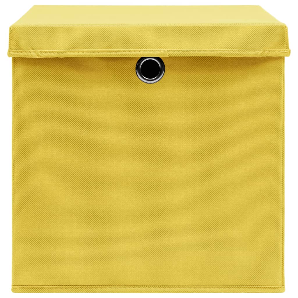 vidaXL Opbergboxen met deksel 4 st 32x32x32 cm stof geel