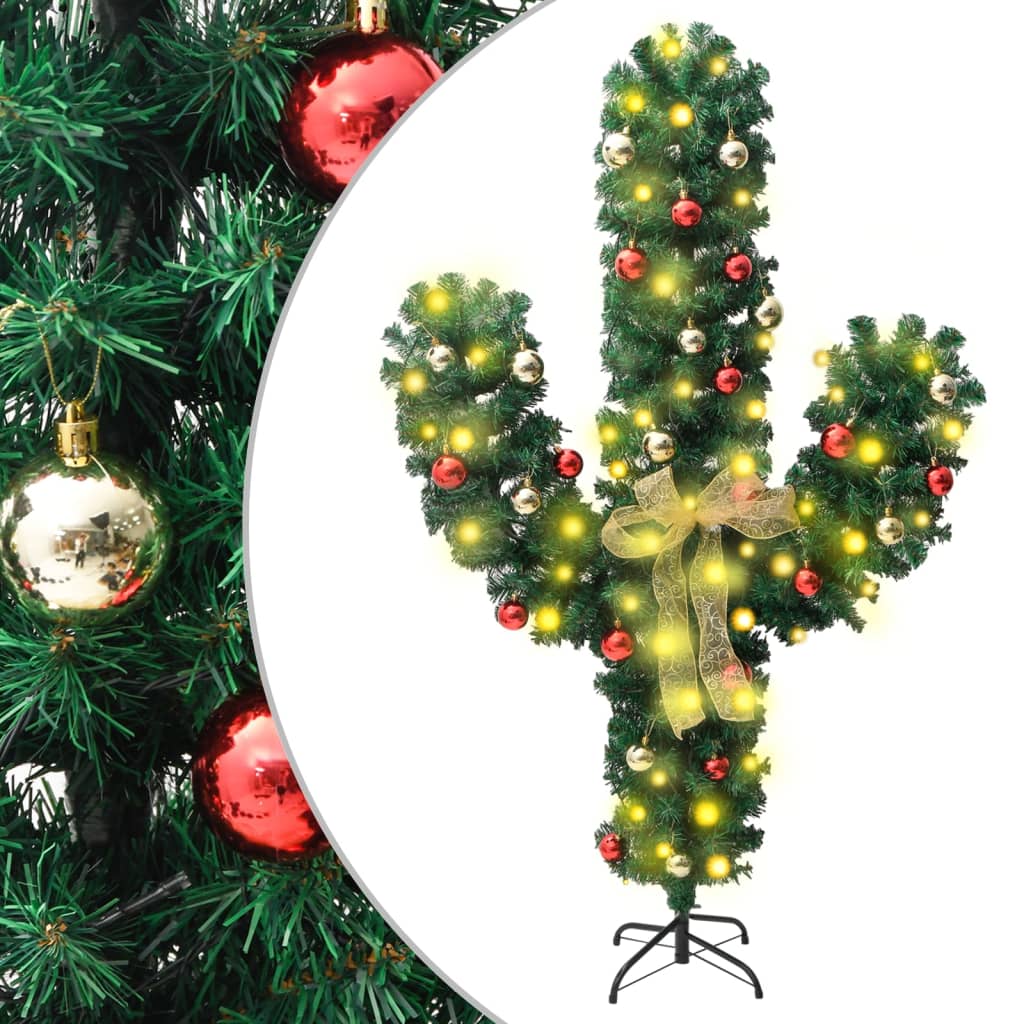 vidaXL Kerstcactus met standaard en LED's 180 cm PVC groen