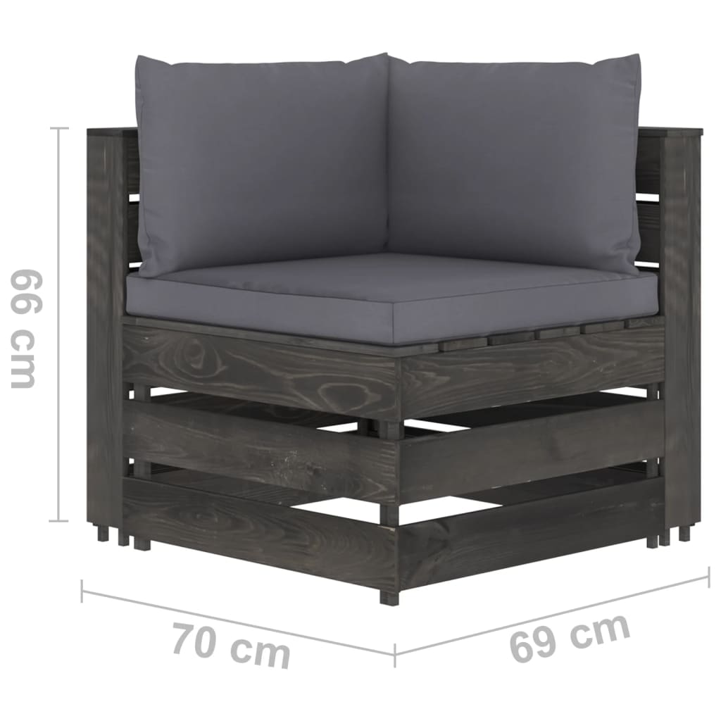 vidaXL 3-delige Loungeset met kussens grijs geïmpregneerd hout