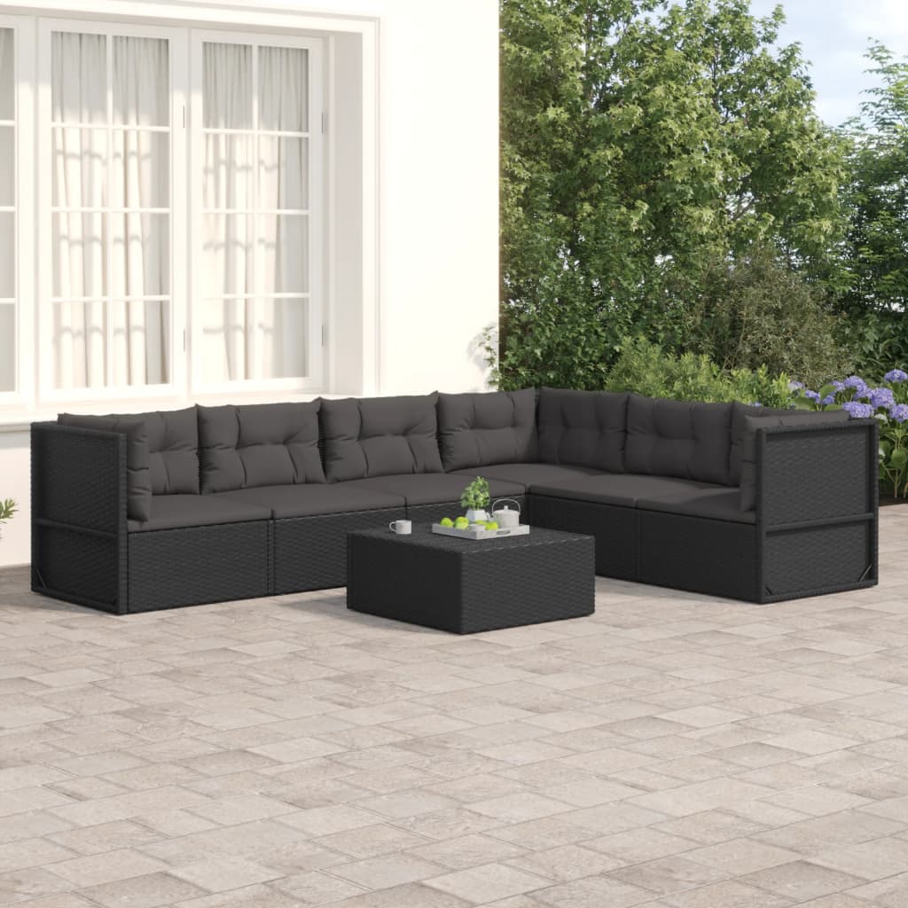 vidaXL 6-delige Loungeset met kussens poly rattan zwart
