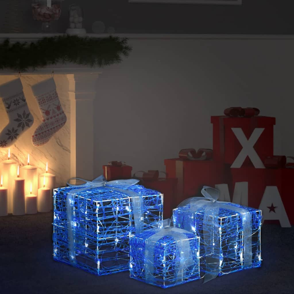 vidaXL Kerstverlichting geschenkdozen 3 st decoratief acryl koudwit