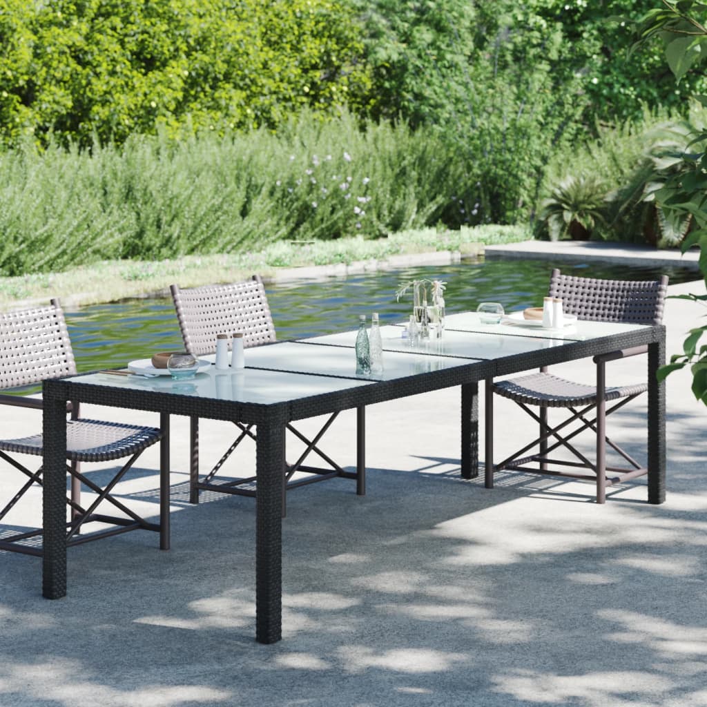 vidaXL Tuintafel 250x100x75 cm gehard glas en poly rattan zwart