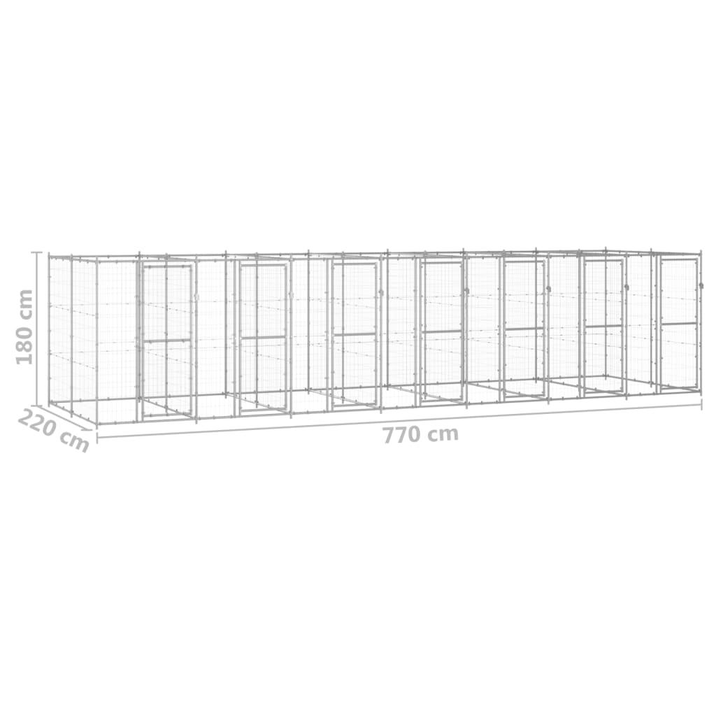 vidaXL Hondenkennel 16,94 m² gegalvaniseerd staal