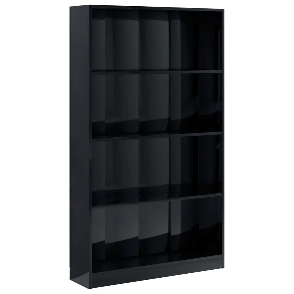 vidaXL Boekenkast 4 schappen 80x24x142 cm bewerkt hout hoogglans zwart