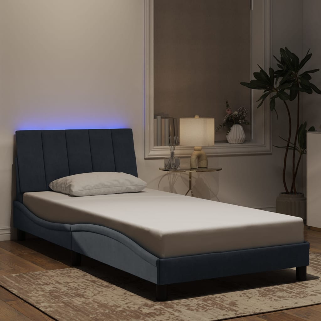 vidaXL Bedframe met LED-verlichting fluweel donkergrijs 100x200 cm