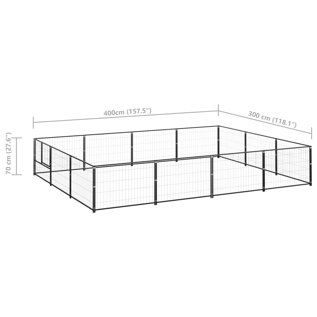 vidaXL Hondenkennel 12 m² staal zwart