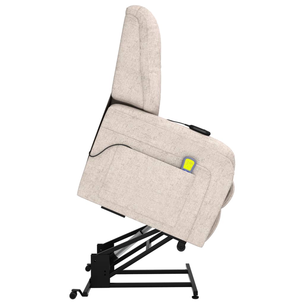 vidaXL Massagefauteuil elektrisch sta-op-stoel stof crèmekleurig