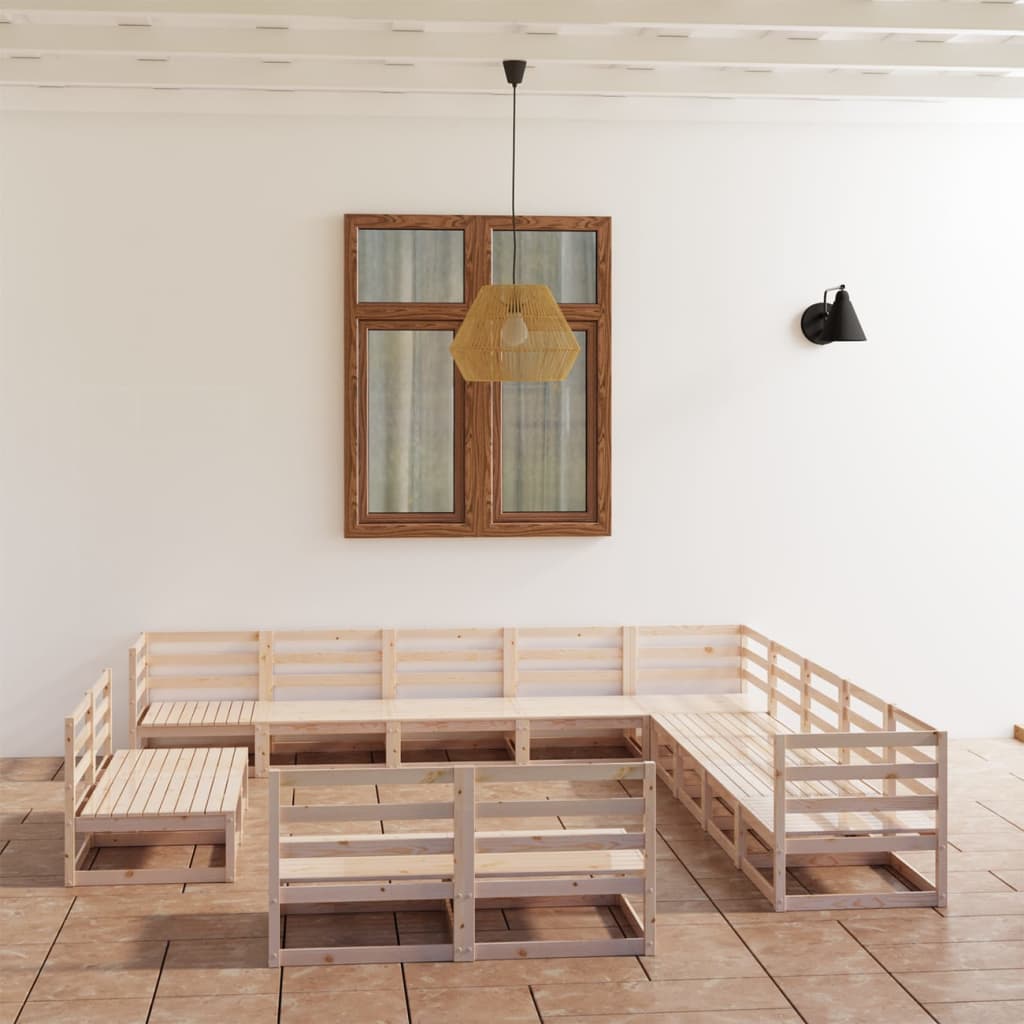vidaXL 13-delige Loungeset met kussens massief grenenhout zwart