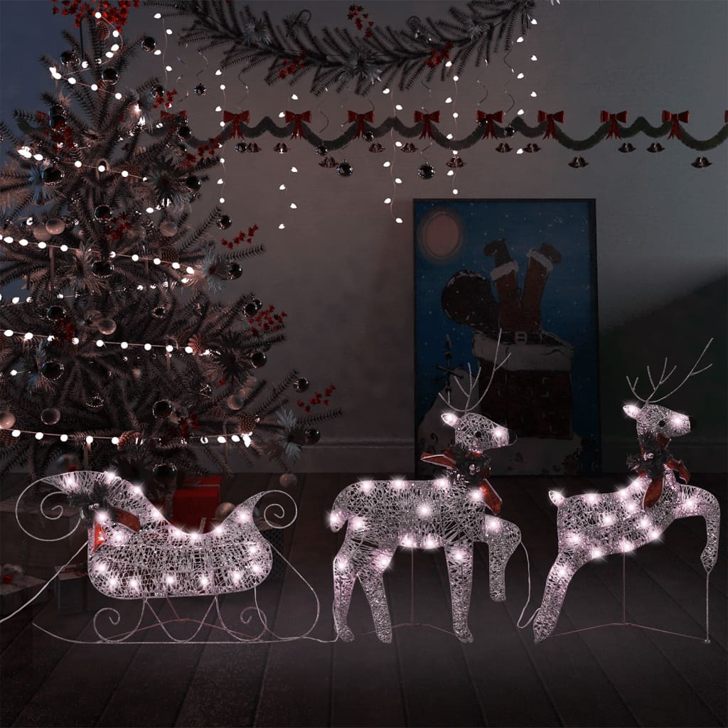 vidaXL Kerstdecoratie rendieren en slee 60 LED's goudkleurig