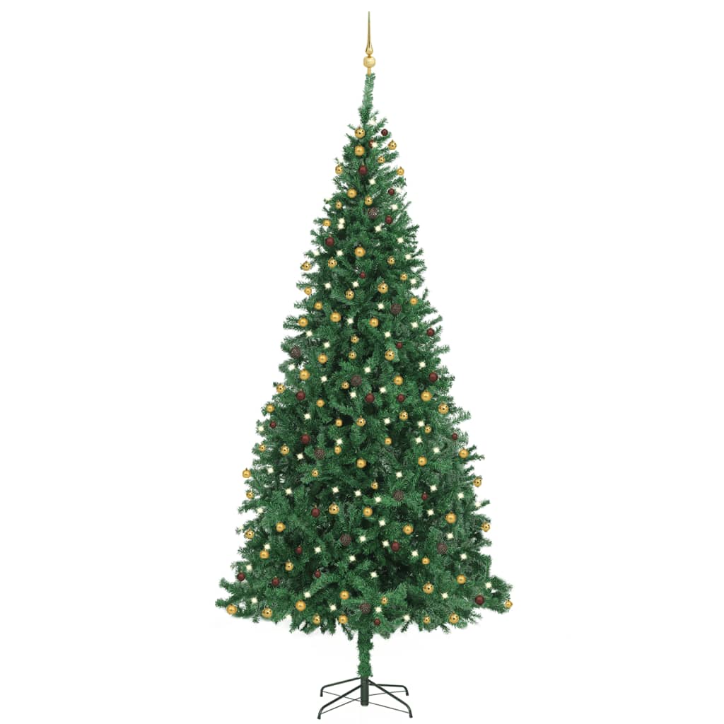 vidaXL Kunstkerstboom met verlichting en kerstballen 300 cm groen
