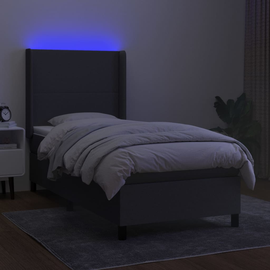 vidaXL Boxspring met matras en LED stof donkergrijs 100x200 cm