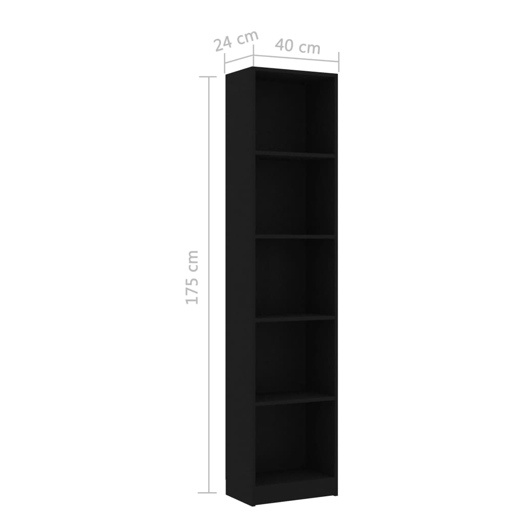 vidaXL Boekenkast met 5 schappen 40x24x175 cm bewerkt hout zwart