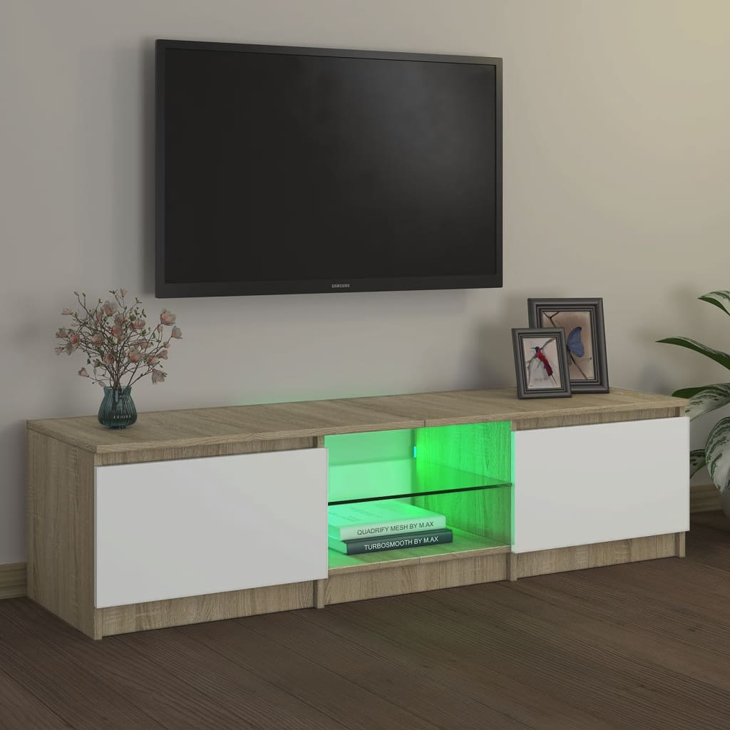 vidaXL Tv-meubel met LED-verlichting 140x40x35,5 cm wit sonoma eiken