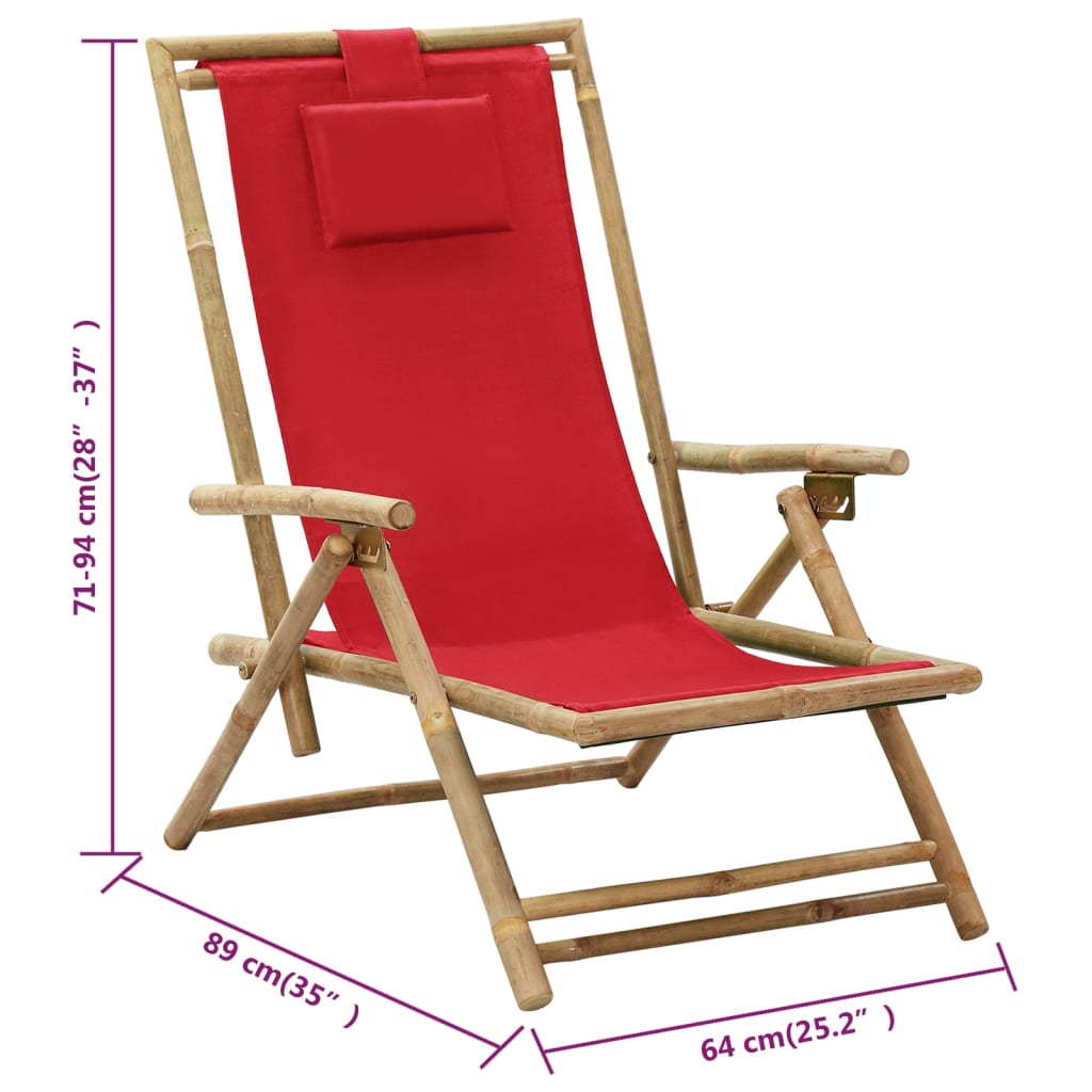 vidaXL Relaxstoel verstelbaar bamboe en stof rood
