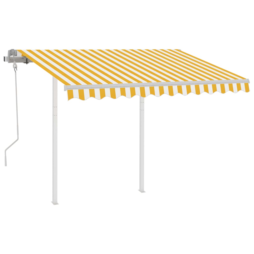 vidaXL Luifel handmatig uittrekbaar met palen 3,5x2,5 m geel en wit