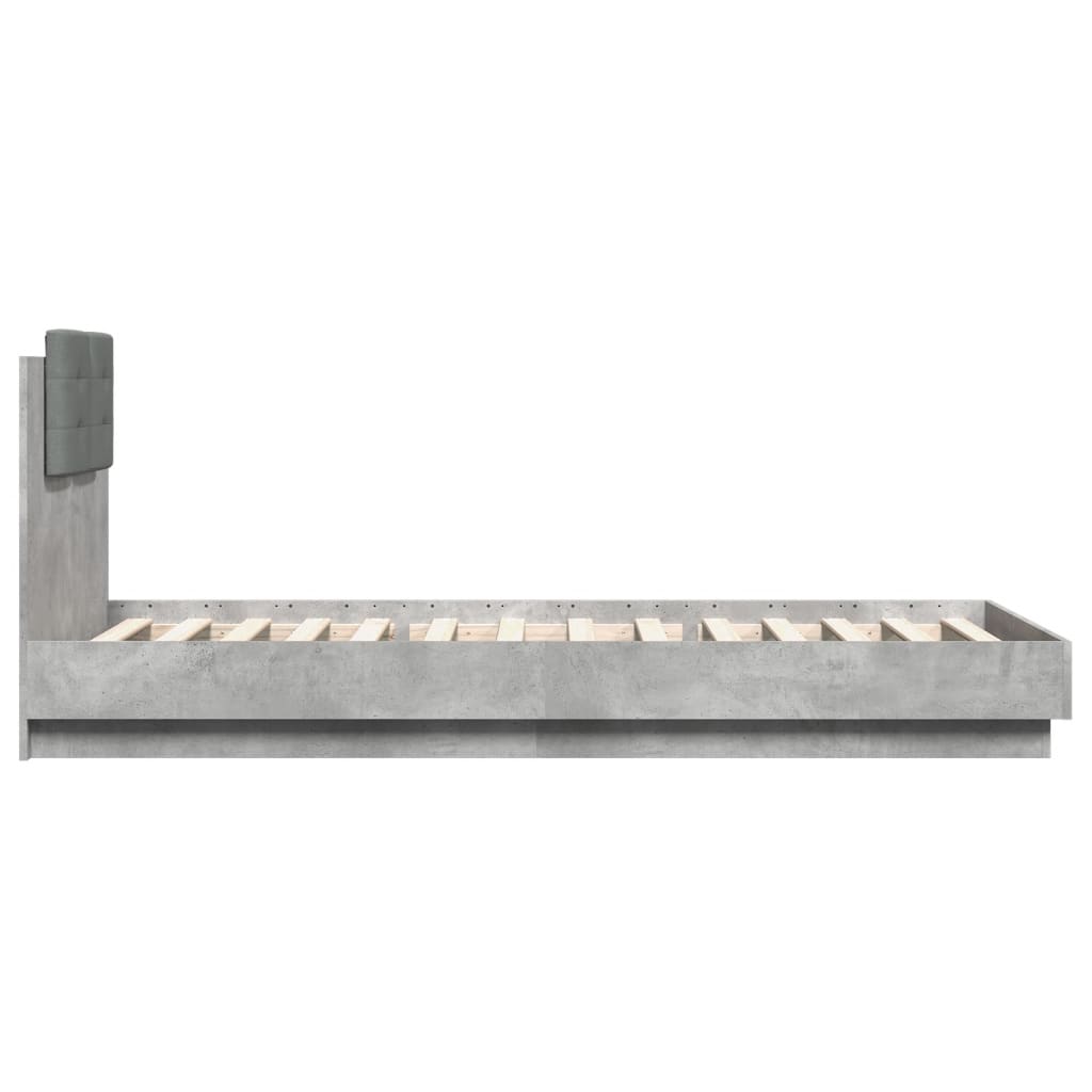vidaXL Bedframe met hoofdbord en LED-verlichting betongrijs 90x200 cm