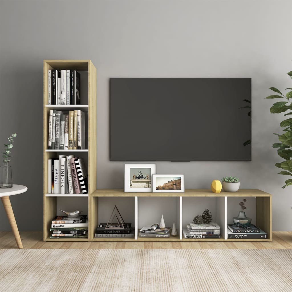 vidaXL Tv-meubelen 2 st 142,5x35x36,5 cm spaanplaat wit sonoma eiken