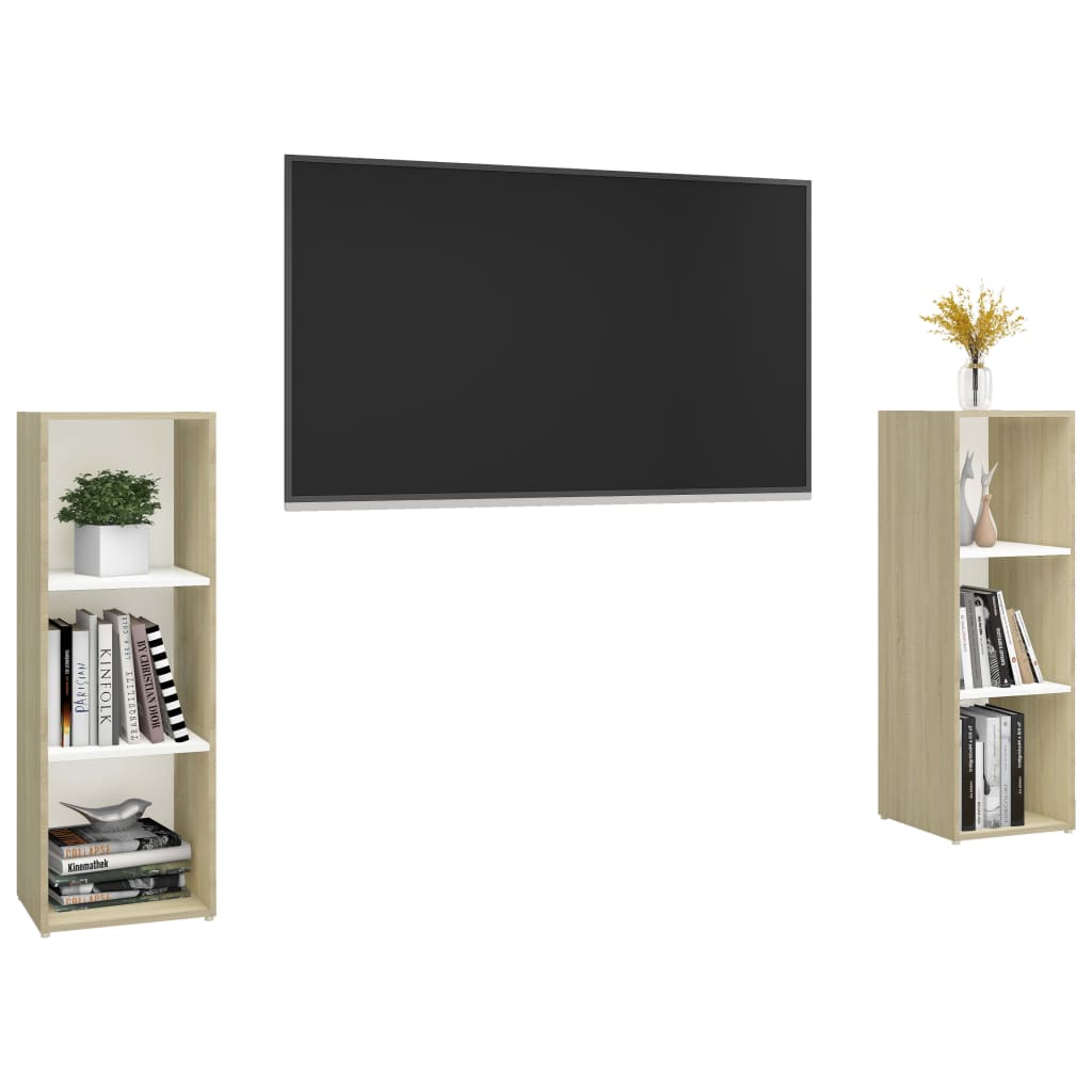 vidaXL Tv-meubelen 2 st 107x35x37 cm spaanplaat wit sonoma eikenkleur