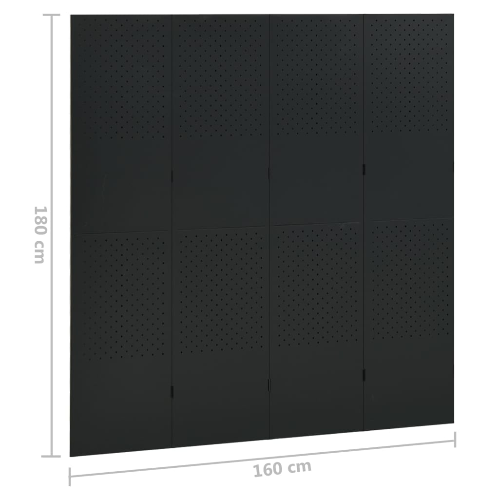vidaXL Kamerscherm met 4 panelen 160x180 cm staal zwart