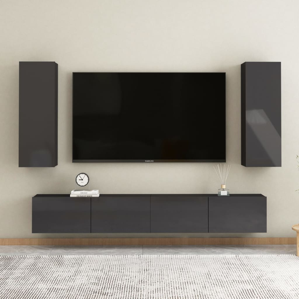 803356 vidaXL Tv-meubel 30,5x30x90 cm bewerkt hout hoogglans grijs