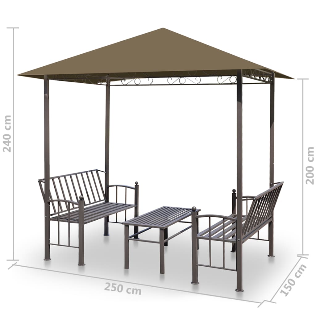 vidaXL Tuinpaviljoen met tafel en bankjes 180 g/m² 2,5x1,5x2,4 m taupe