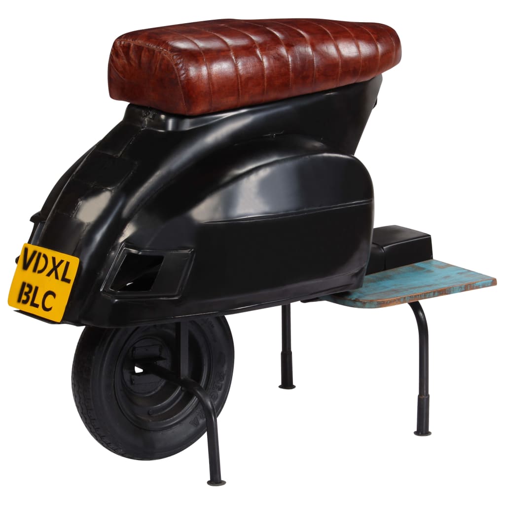 vidaXL Barkruk scooter echt leer en massief gerecycled hout zwart