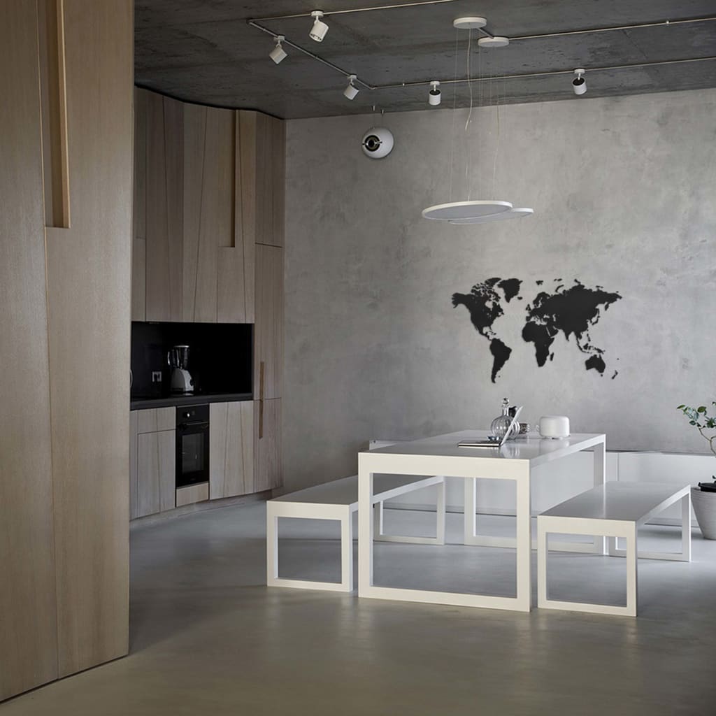 MiMi Innovations Wereldkaart muurdecoratie Luxury 130x78 cm hout zwart