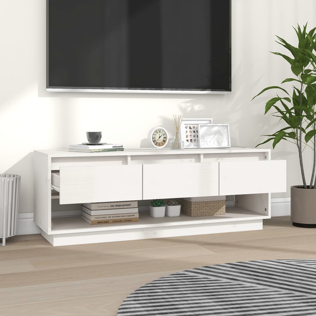 vidaXL Tv-meubel 110,5x34x40 cm massief grenenhout wit