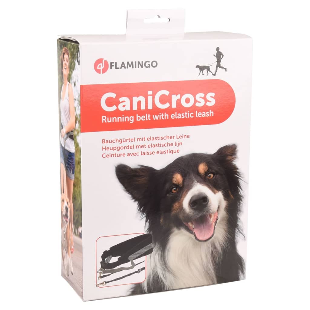 FLAMINGO Hondenharnas met elastische riem Canicross zwart