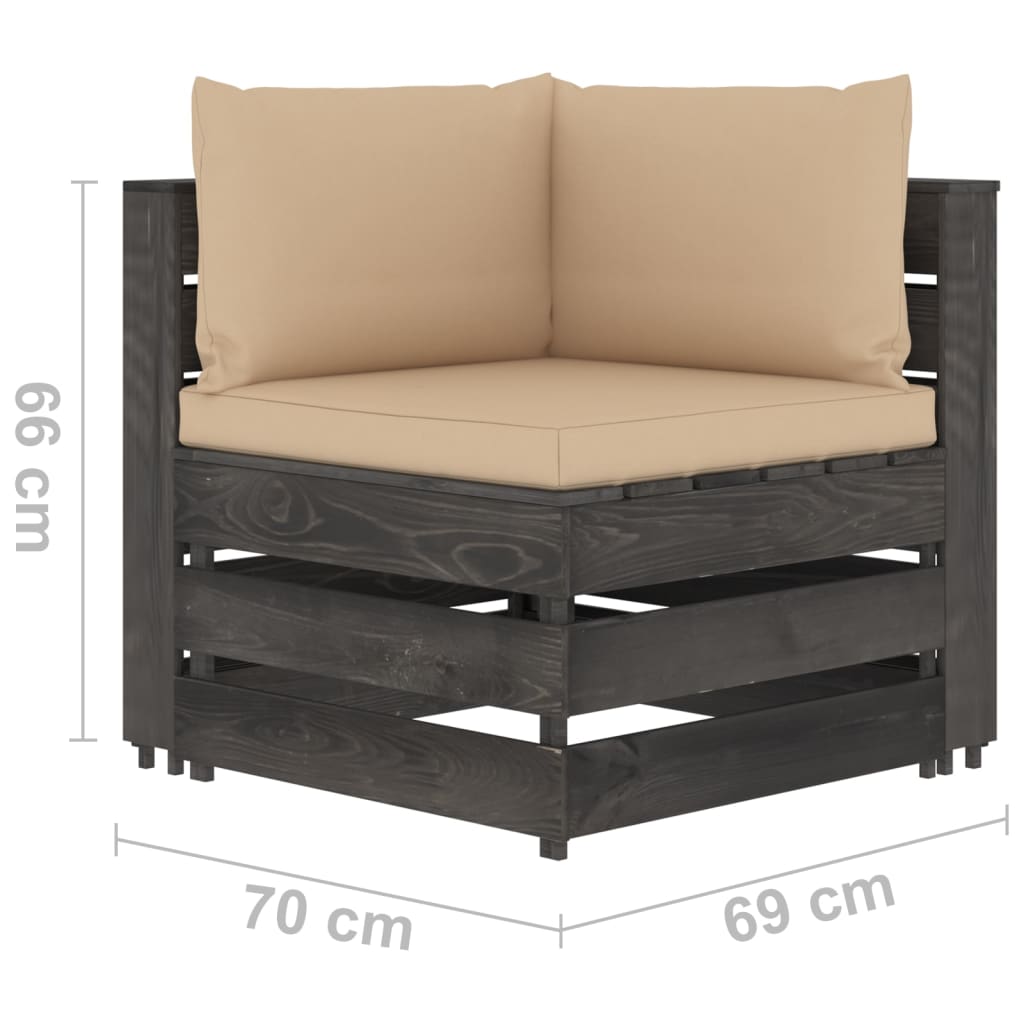 vidaXL 7-delige Loungeset met kussens grijs geïmpregneerd hout