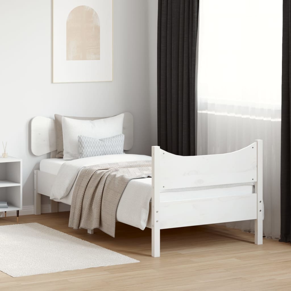 vidaXL Bedframe met hoofdbord massief grenenhout wit 75x190 cm