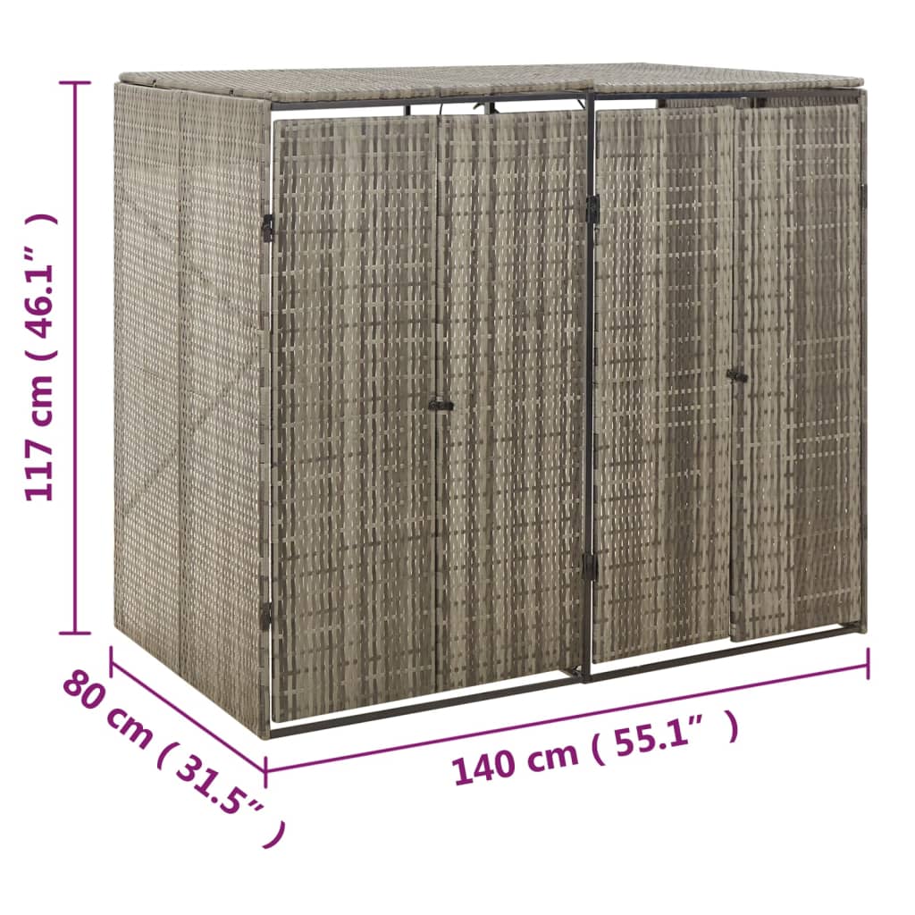 vidaXL Containerberging dubbel 140x80x117 cm poly rattan grijs