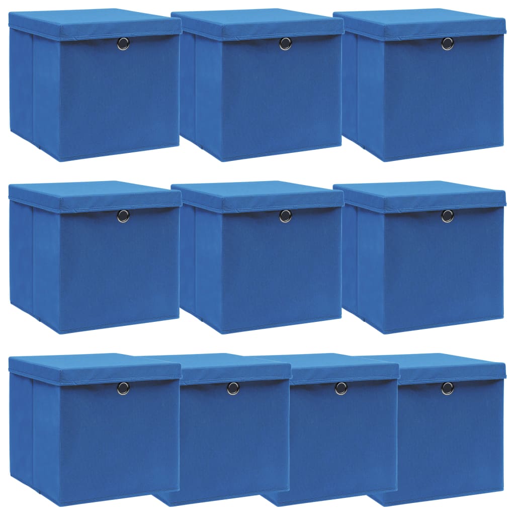 vidaXL Opbergboxen met deksel 10 st 32x32x32 cm stof blauw
