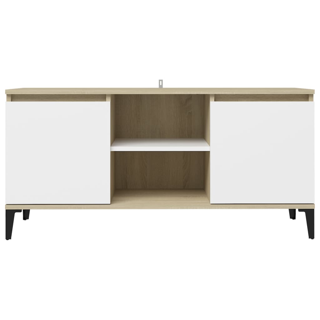 vidaXL Tv-meubel met metalen poten 103,5x35x50 cm wit en sonoma eiken