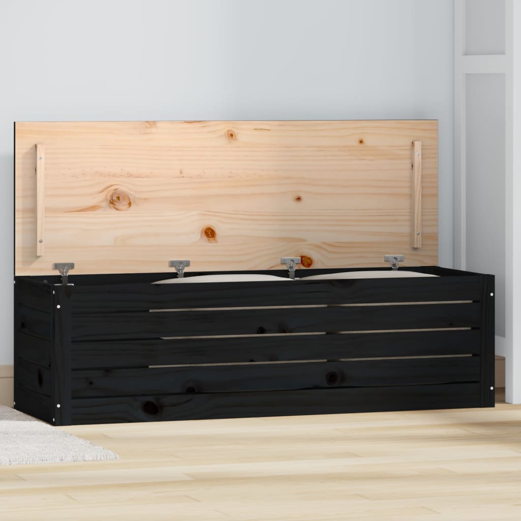 vidaXL Opbergbox zwart 109x36,5x33 cm massief grenenhout