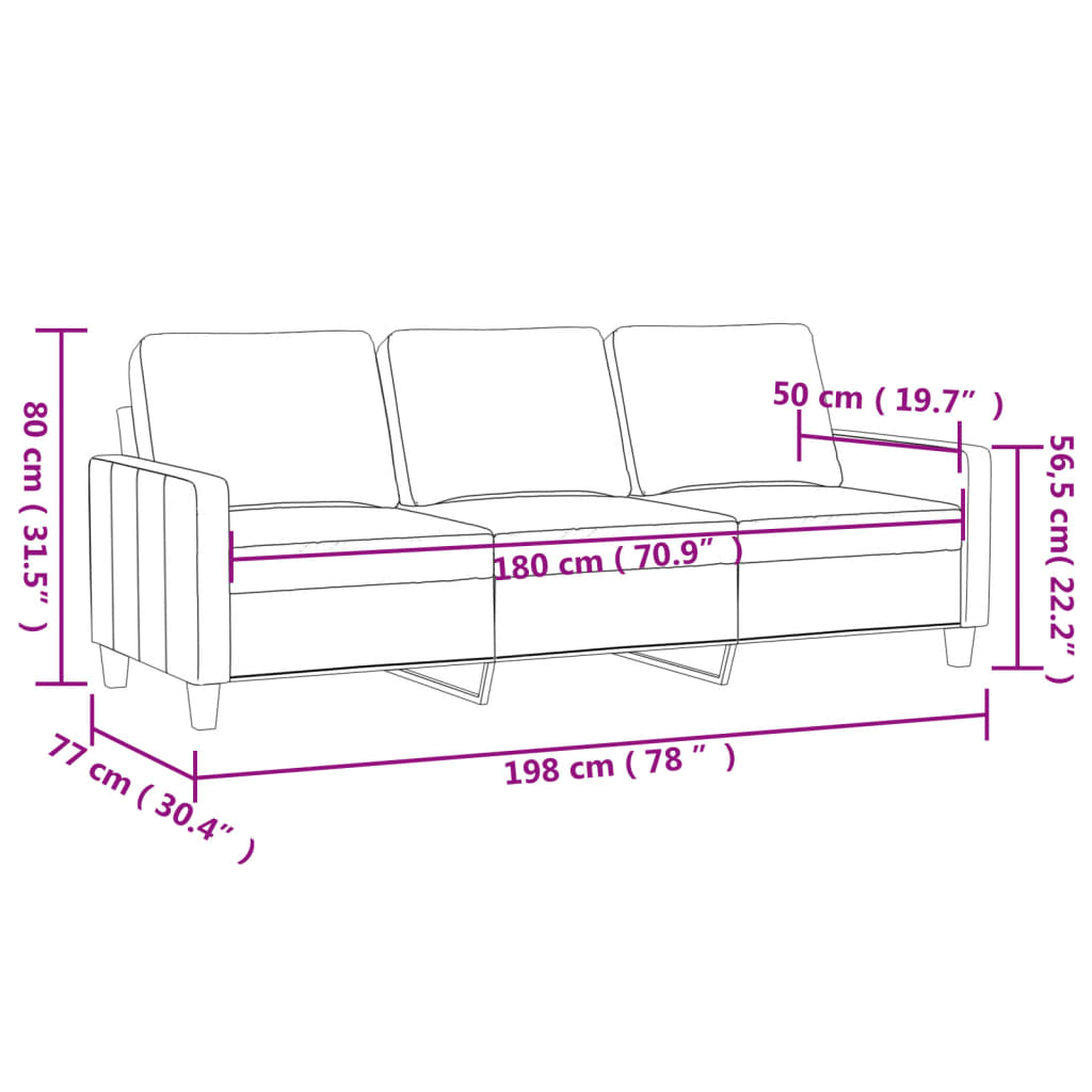 vidaXL Driezitsbank 180 cm stof zwart