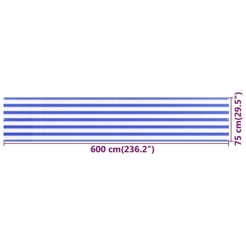 vidaXL Balkonscherm 75x600 cm HDPE blauw en wit