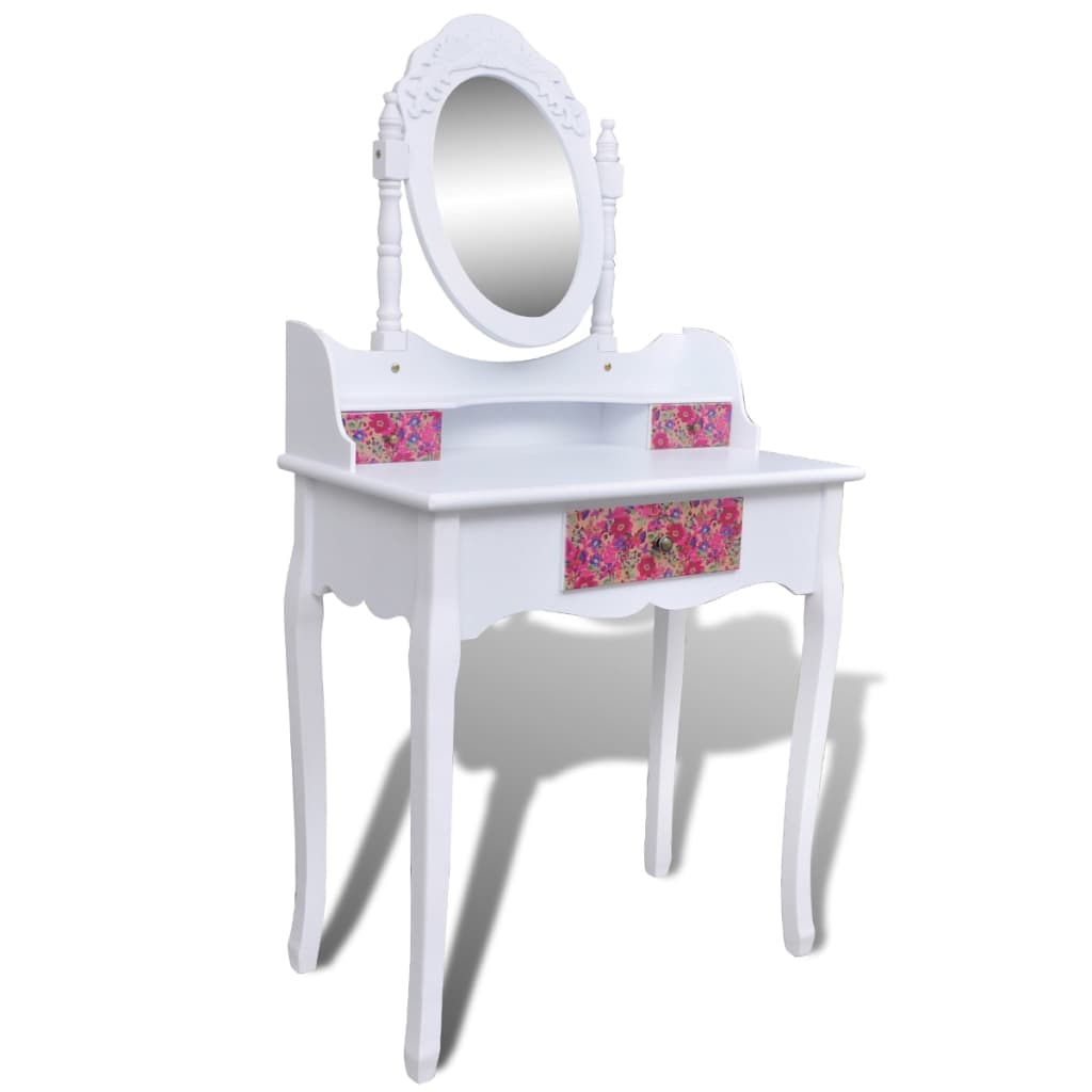 vidaXL Kaptafel met spiegel en krukje bloemenpatroon